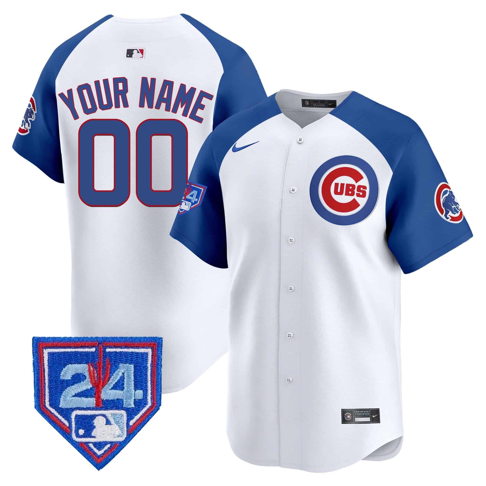 Men Chicago Cubs White blue Nike 2024 Spring Training Patch Vapor Premier Limited Custom MLB Jersey